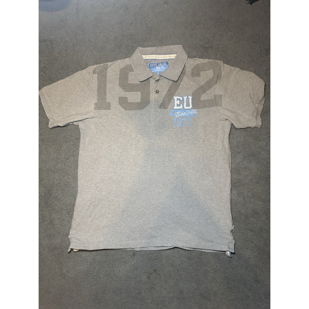 Ecko Unltd‎ Polo Shirt Mens XL Gray 1972 EU Graphic Short Sleeve Streetwear
